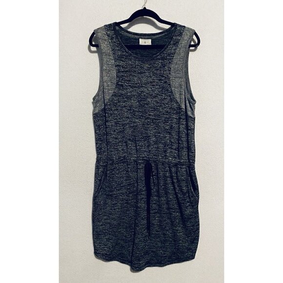 LOFT Lou Grey Tank Dress Womens Large Black Gray Spacedye Drawstring Waist Boho - Picture 2 of 7
